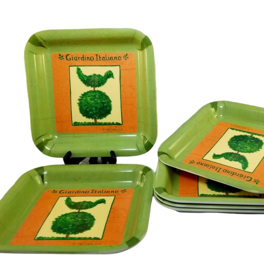 Green Melamine Italian Snack Tray Plates "Giardino Italiano" by Allie Kruse-Kolk